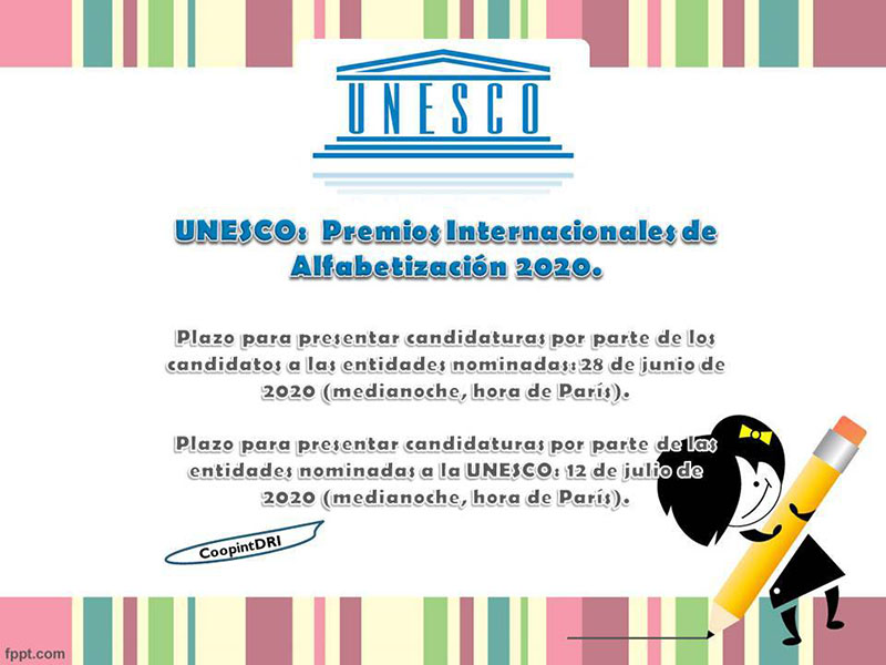 CONVOCATORIA NACIONAL PARA LOS PREMIOS UNESCO DE ALFABETIZACIÓN 2020